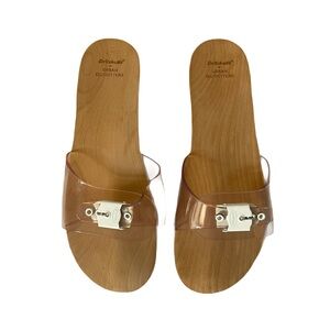Dr. Scholl's Clear and Wooden Slide Sandals - Trendy & Comfoartable